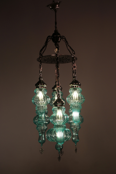 Chic Nickel Design Chandelier with 7 Custom Pyrex Glasses